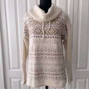 Eddie Bauer Cozy Cream Patterned Oversized Sweater women’s Small Cowl Neck